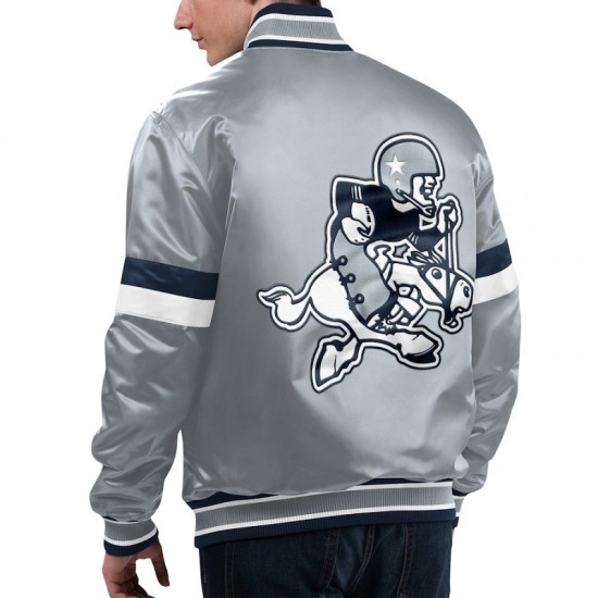 Men's Dallas Cowboys Starter Silver Home Game Satin Full-Snap Varsity Jacket Men's Dallas Cowboys Starter Silver Home Game Satin Full-Snap Varsity Jacket