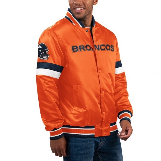 Men's Denver Broncos Starter Orange Home Game Satin Varsity Jacket Men's Denver Broncos Starter Orange Home Game Satin Varsity Jacket