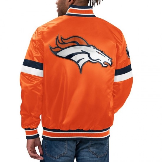 Men's Denver Broncos Starter Orange Home Game Satin Varsity Jacket Men's Denver Broncos Starter Orange Home Game Satin Varsity Jacket
