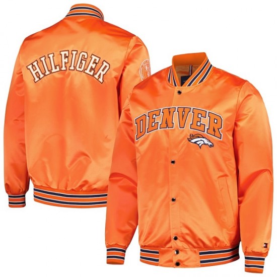 Men's Denver Broncos Tommy Hilfiger Orange Elliot Satin Varsity Jacket Men's Denver Broncos Tommy Hilfiger Orange Elliot Satin Varsity Jacket