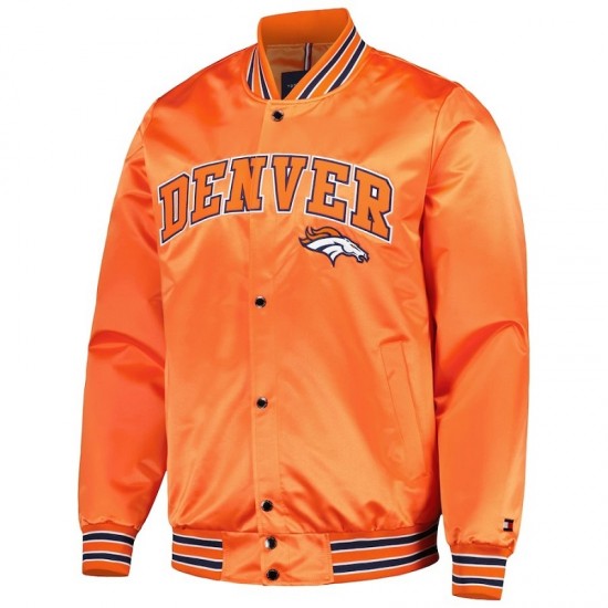 Men's Denver Broncos Tommy Hilfiger Orange Elliot Satin Varsity Jacket Men's Denver Broncos Tommy Hilfiger Orange Elliot Satin Varsity Jacket