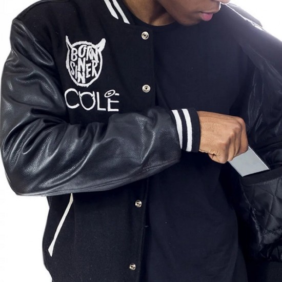 Men's Dreamville J Cole Born Sinner Varsity Bomber Jacket Men's Dreamville J Cole Born Sinner Varsity Bomber Jacket