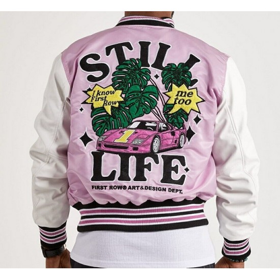 Men's Embroidered Art and Design Dept. Light Purple Varsity Jacket Men's Embroidered Art and Design Dept. Light Purple Varsity Jacket