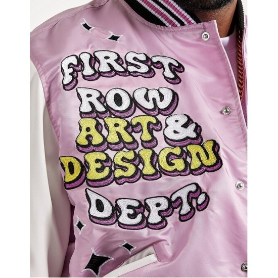 Men's Embroidered Art and Design Dept. Light Purple Varsity Jacket Men's Embroidered Art and Design Dept. Light Purple Varsity Jacket
