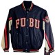 Men's FUBU Bomber Blue Leather Jacket Men's FUBU Bomber Blue Leather Jacket