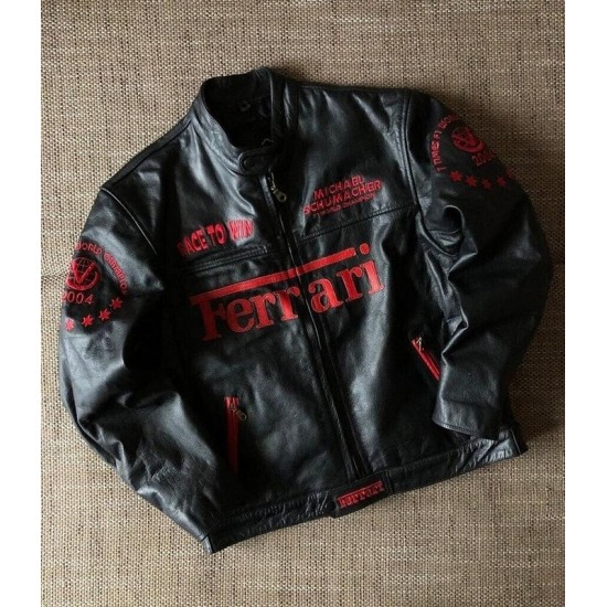 Men's Ferrari Black Motorcycle Leather Moto Racer Jacket Men's Ferrari Black Motorcycle Leather Moto Racer Jacket