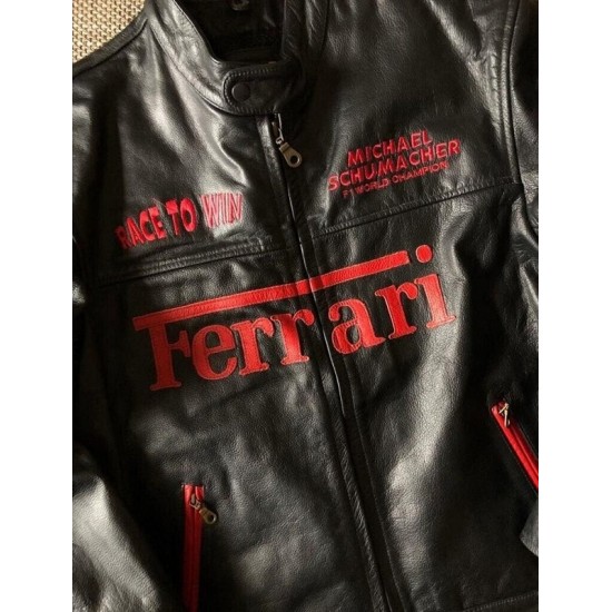 Men's Ferrari Black Motorcycle Leather Moto Racer Jacket Men's Ferrari Black Motorcycle Leather Moto Racer Jacket