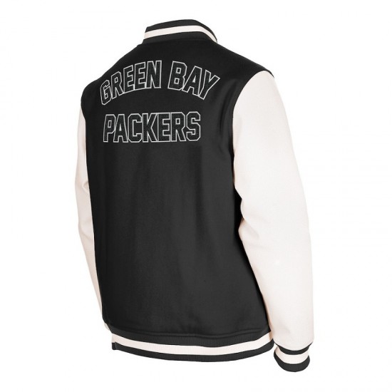 Men's Green Bay Packers New Era Black Third Down Varsity Full-Snap Jacket Men's Green Bay Packers New Era Black Third Down Varsity Full-Snap Jacket