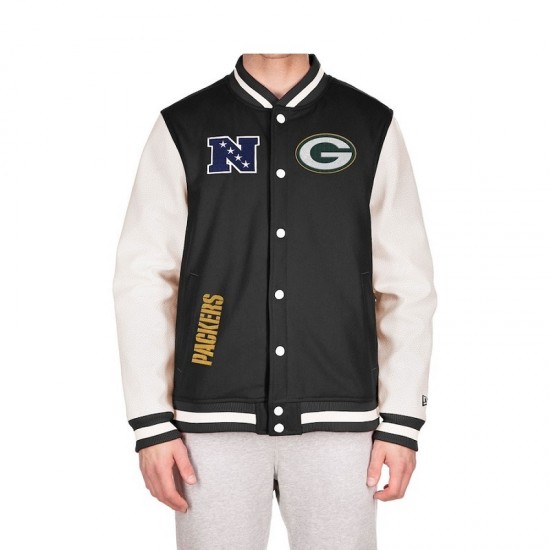 Men's Green Bay Packers New Era Black Third Down Varsity Full-Snap Jacket Men's Green Bay Packers New Era Black Third Down Varsity Full-Snap Jacket