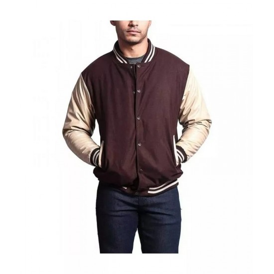 Men's Letterman Baseball Brown Varsity Jacket Men's Letterman Baseball Brown Varsity Jacket