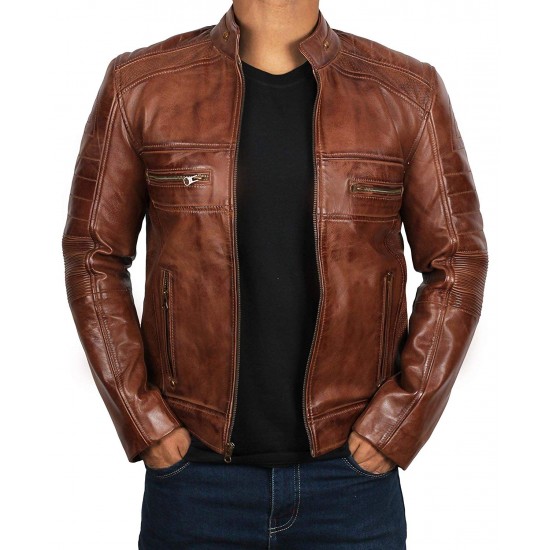 Men's Light Brown Genuine Lambskin Motorcycle Leather Jacket Men's Light Brown Genuine Lambskin Motorcycle Leather Jacket