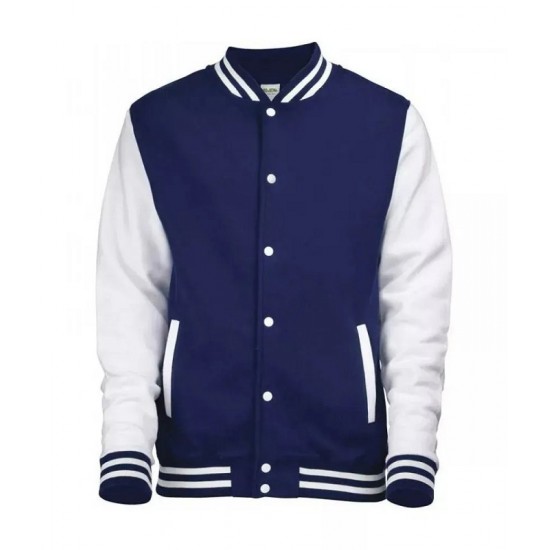 Men's Lightweight Varsity Blue Rib Knit Bomber Jacket Men's Lightweight Varsity Blue Rib Knit Bomber Jacket