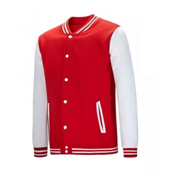 Men's Lightweight Varsity Red Rib Knit Bomber Jacket Men's Lightweight Varsity Red Rib Knit Bomber Jacket