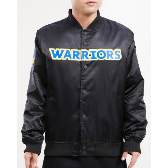 Men's NBA Golden State Warriors Big Logo Satin Black Jacket