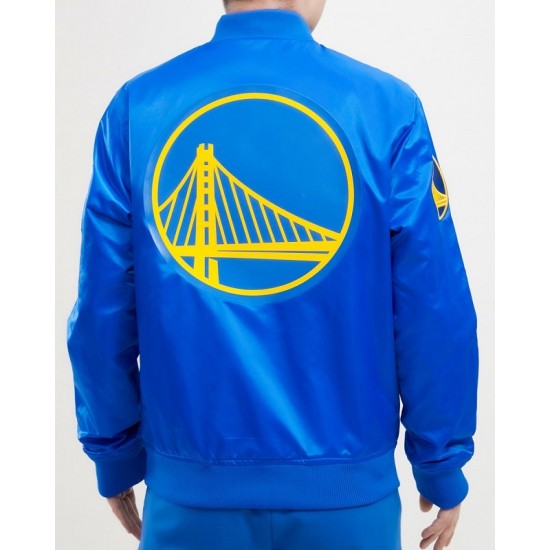 Men's NBA Golden State Warriors Big Logo Satin Blue Jacket Men's NBA Golden State Warriors Big Logo Satin Blue Jacket