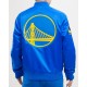 Men's NBA Golden State Warriors Big Logo Satin Blue Jacket Men's NBA Golden State Warriors Big Logo Satin Blue Jacket