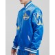 Men's NBA Golden State Warriors Old English Satin Blue Jacket
