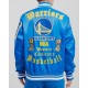 Men's NBA Golden State Warriors Old English Satin Blue Jacket