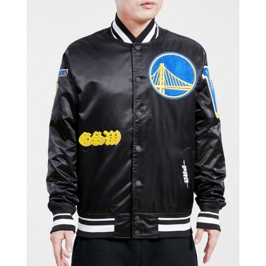 Men's NBA Golden State Warriors Old English Satin Jacket Men's NBA Golden State Warriors Old English Satin Jacket