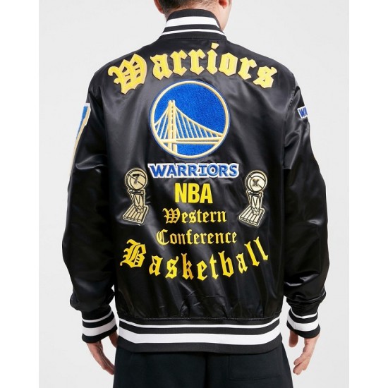 Men's NBA Golden State Warriors Old English Satin Jacket Men's NBA Golden State Warriors Old English Satin Jacket