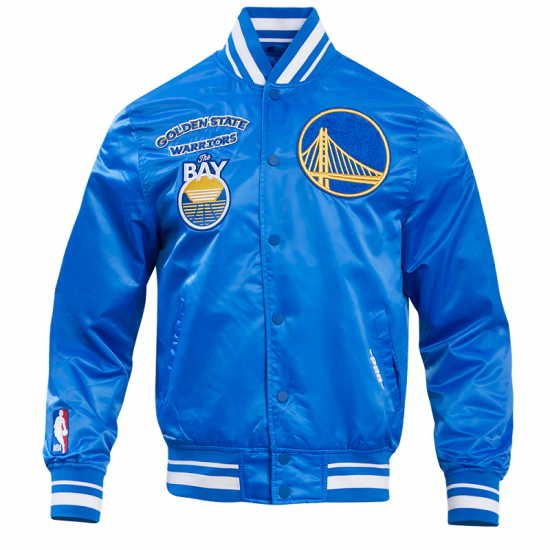 Men's NBA Golden State Warriors Retro Classic Satin Blue Jacket Men's NBA Golden State Warriors Retro Classic Satin Blue Jacket