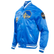 Men's NBA Golden State Warriors Retro Classic Satin Blue Jacket Men's NBA Golden State Warriors Retro Classic Satin Blue Jacket