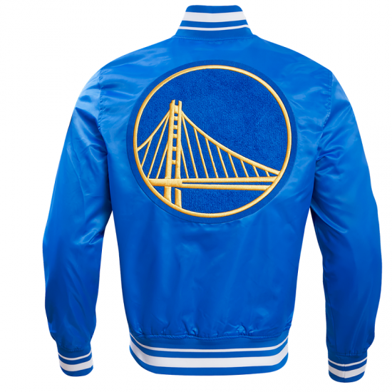 Men's NBA Golden State Warriors Retro Classic Satin Blue Jacket Men's NBA Golden State Warriors Retro Classic Satin Blue Jacket