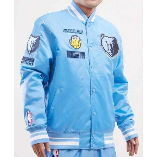 Men's NBA Memphis Grizzlies Retro Classic Rib Satin Jacket Men's NBA Memphis Grizzlies Retro Classic Rib Satin Jacket