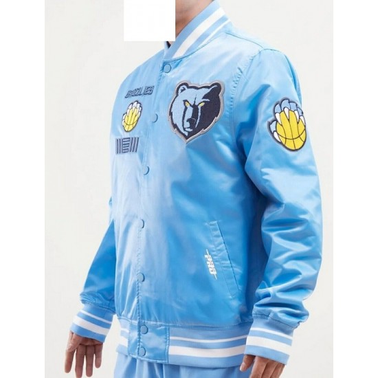 Men's NBA Memphis Grizzlies Retro Classic Rib Satin Jacket Men's NBA Memphis Grizzlies Retro Classic Rib Satin Jacket