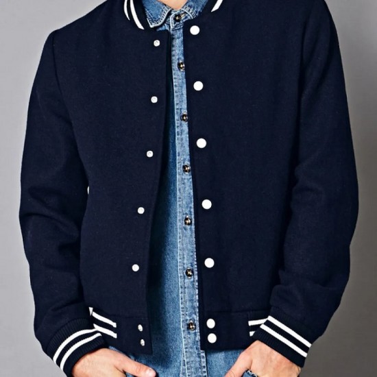 Men's Navy Blue Bomber Prep School Jacket Men's Navy Blue Bomber Prep School Jacket