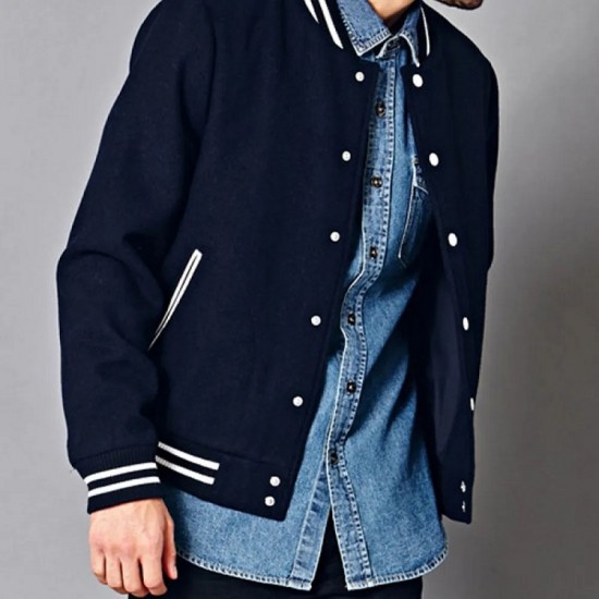 Men's Navy Blue Bomber Prep School Jacket Men's Navy Blue Bomber Prep School Jacket