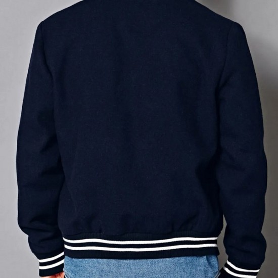 Men's Navy Blue Bomber Prep School Jacket Men's Navy Blue Bomber Prep School Jacket