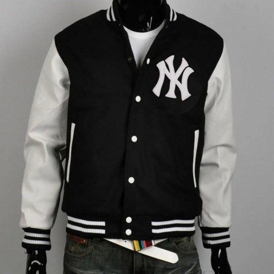Men's New York Yankee Black And White Varsity Baseball Jacket Men's New York Yankee Black And White Varsity Baseball Jacket