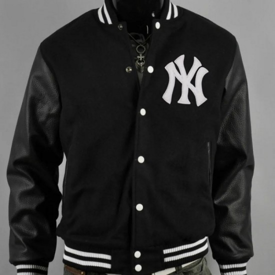 Men's New York Yankee Black Varsity Baseball Jacket Men's New York Yankee Black Varsity Baseball Jacket