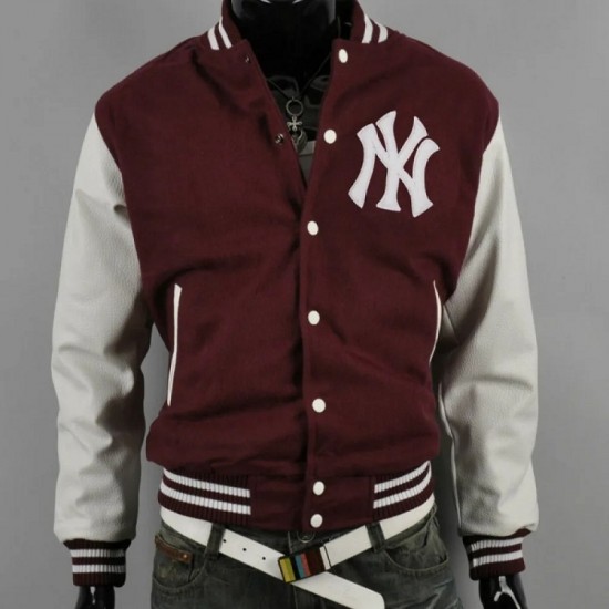 Men's New York Yankee Maroon Varsity Baseball Jacket Men's New York Yankee Maroon Varsity Baseball Jacket