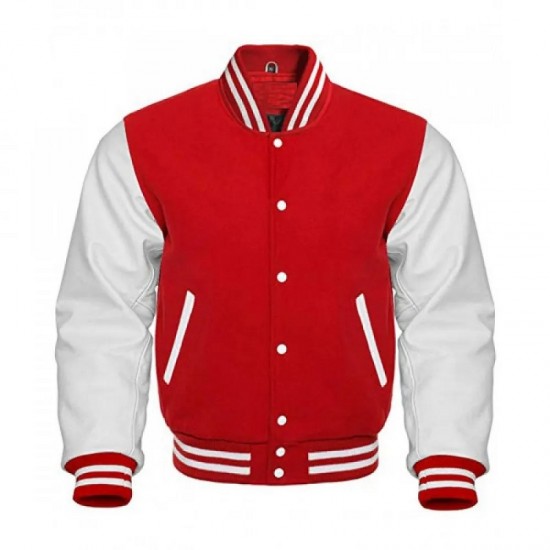 Men's Red and White College Bomber Jacket Men's Red and White College Bomber Jacket