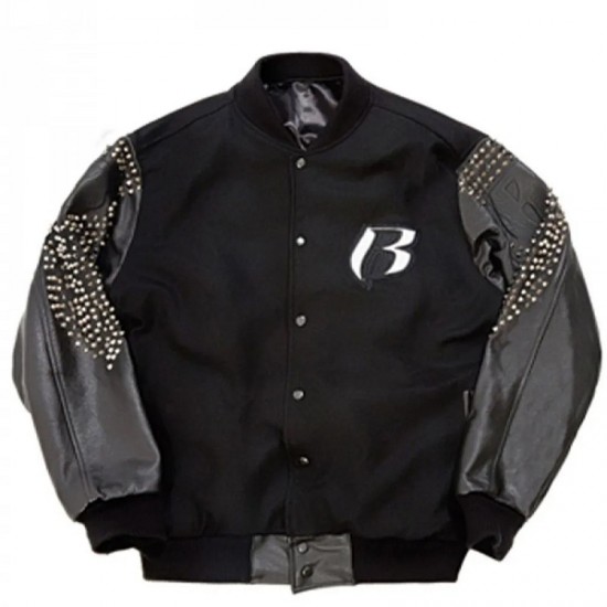 Men's Ruff Ryders Black Letterman Jacket Men's Ruff Ryders Black Letterman Jacket