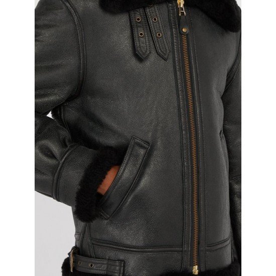 Men's Schot Aviator Faux Shearling Black Leather Jacket Men's Schot Aviator Faux Shearling Black Leather Jacket