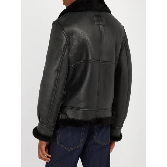 Men's Schot Aviator Faux Shearling Black Leather Jacket Men's Schot Aviator Faux Shearling Black Leather Jacket
