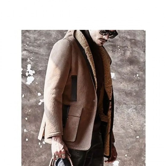 Men's Shearling Hooded Suede Leather Bomber Long Jacket Trench Coat Men's Shearling Hooded Suede Leather Bomber Long Jacket Trench Coat