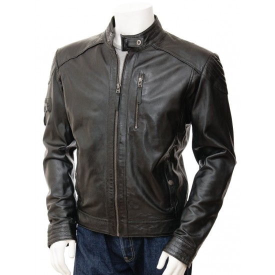 Men's Slim Stylish Cafe Racer Real Leather Biker Jacket Men's Slim Stylish Cafe Racer Real Leather Biker Jacket