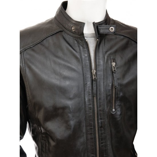 Men's Slim Stylish Cafe Racer Real Leather Biker Jacket Men's Slim Stylish Cafe Racer Real Leather Biker Jacket