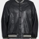 Men's Snap Tab Closure Black Leather Bomber Jacket Men's Snap Tab Closure Black Leather Bomber Jacket