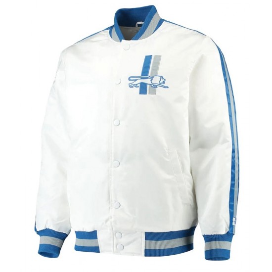 Men's Starter White Detroit Lions Throwback D-Line Varsity Full-Snap Jacket Men's Starter White Detroit Lions Throwback D-Line Varsity Full-Snap Jacket