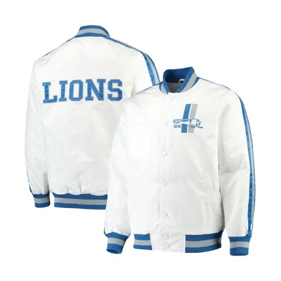 Men's Starter White Detroit Lions Throwback D-Line Varsity Full-Snap Jacket Men's Starter White Detroit Lions Throwback D-Line Varsity Full-Snap Jacket