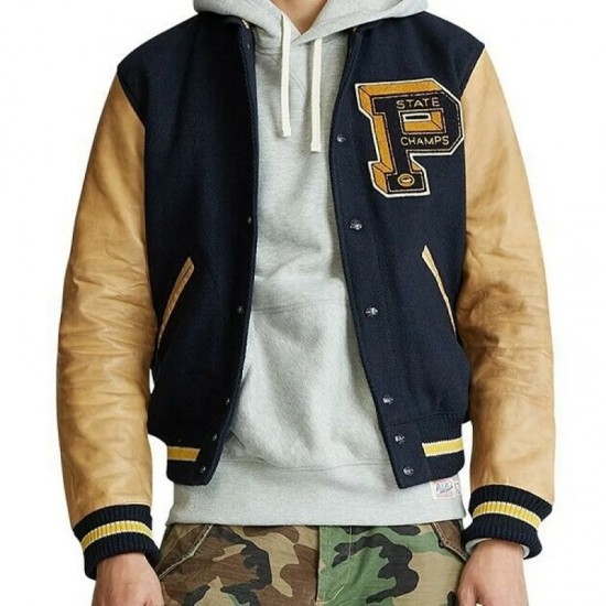 Men's State Champs Navy Blue and Brown Jacket Men's State Champs Navy Blue and Brown Jacket