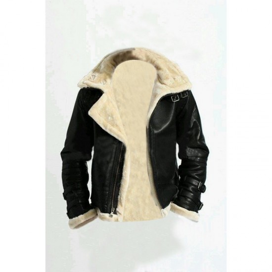 Men's Stylish B3 Bomber Full Fur Removable Hood Cow Leather Jacket Men's Stylish B3 Bomber Full Fur Removable Hood Cow Leather Jacket
