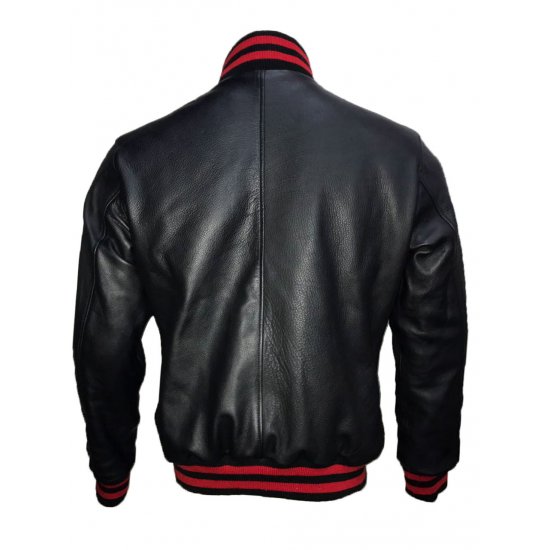 Men's Stylish Red And Black Stripes Leather Jacket Men's Stylish Red And Black Stripes Leather Jacket