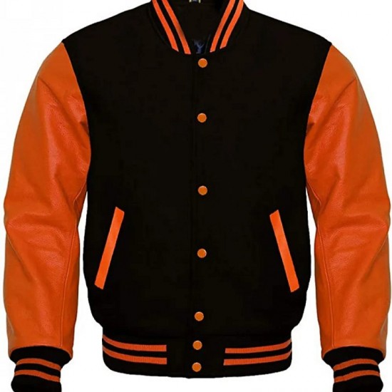 Men's Varsity Black and Orange Jacket Men's Varsity Black and Orange Jacket