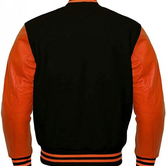 Men's Varsity Black and Orange Jacket Men's Varsity Black and Orange Jacket